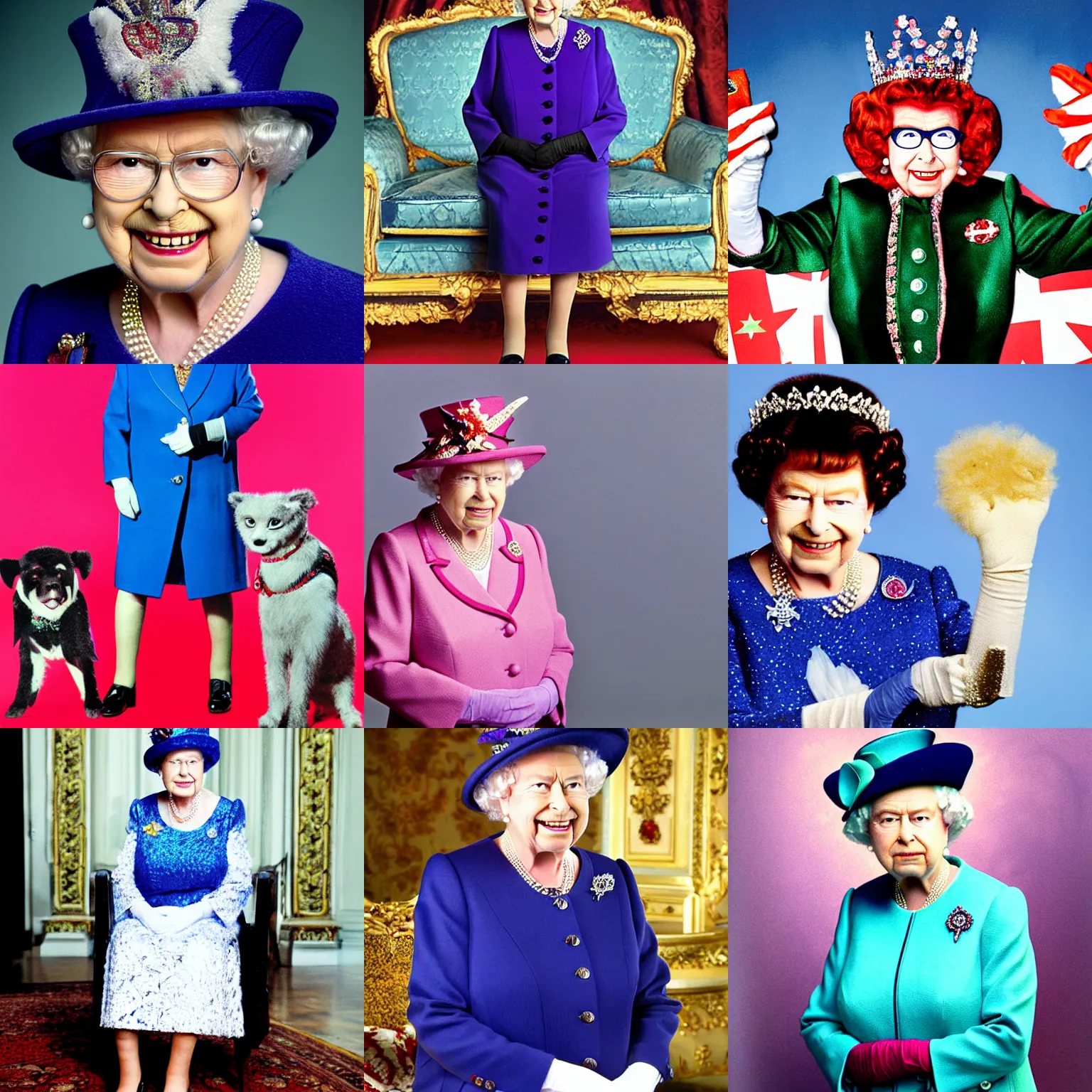 Prompt: Queen Elizabeth dressed as Austin Powers, portrait photograph