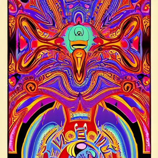 Image similar to Fillmore concert poster for The Bozone April 20, 1969 by Victor Moscoso, by Wes Wilson, by Glen Orbik, black light velvet poster, intricate paisley filigree, Bozo the clown. Circus motif, red clown nose, infinite fractal mandala tunnel, Unreal Engine, Grand Theft Auto render, HD 4D, flowing lettering