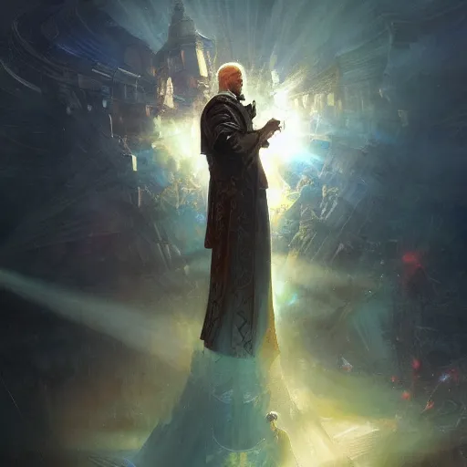 Prompt: god emperor joe biden in the style of craig mullins, greg rutkowski, peter mohrbacher, and drew struzan. epic, majestic, awe inspiring, god rays, fissures, divine, church painting, intricate armor, extreme detail, high octane,
