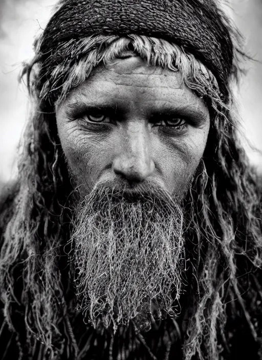 Image similar to Award winning Editorial photo of a medieval Native Liechtensteiners with incredible hair and beautiful hyper-detailed eyes wearing traditional garb by Lee Jeffries, 85mm ND 5, perfect lighting, gelatin silver process