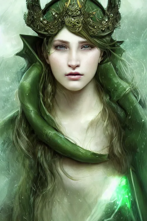 Image similar to a beautiful photo of a young woman, green elf ranger with long flowing hair and a green leather hood, elf ranger leather armor with olive green and brown colors and gold lining, young female face, cinematic top lighting, insanely detailed and intricate, face by wlop, Charlie Bowater, designs by zhelong xu and gustave doré, golden ratio, symmetric, elegant, ornate, luxury, elite, matte painting, cinematic, trending on artstation, deviantart and cgsociety, 8k, high resolution