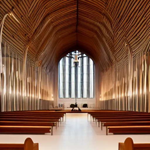 Prompt: the interior of a church designed by eero saarinen and wassily kandinsky — height 3 8 4