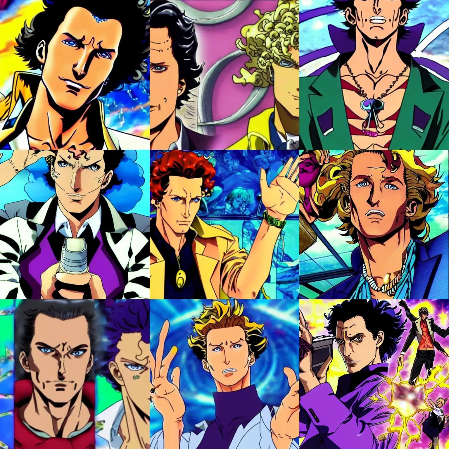 Prompt: screenshot of matthew mcconaughey in jojo bizarre adventure anime, by hirohiko araki