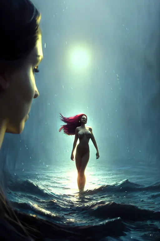 Prompt: cinematic shot of an epic portrait of a mermaid dressed in military clothes, shiny skin, beautiful eyes, beautiful, small details, night setting, realistic poster with volumetric light from craig mallism, artgerm, jeremy lipkin and michael garmash, unreal engine, radiant light, detailed and complex environment, digital art, a masterpiece