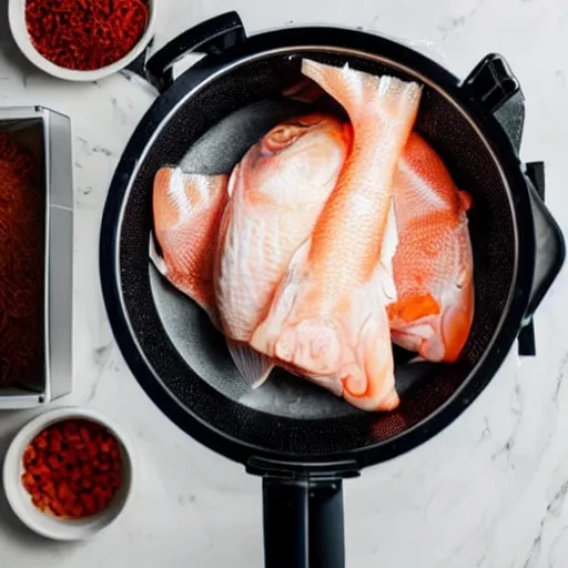 Image similar to fish being cut in a food processor