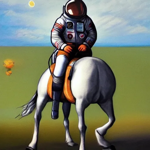 Prompt: a horse riding an astronaut