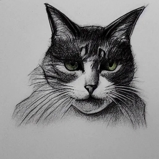 Image similar to An angry artist cries, he draws a simple drawing of a cat