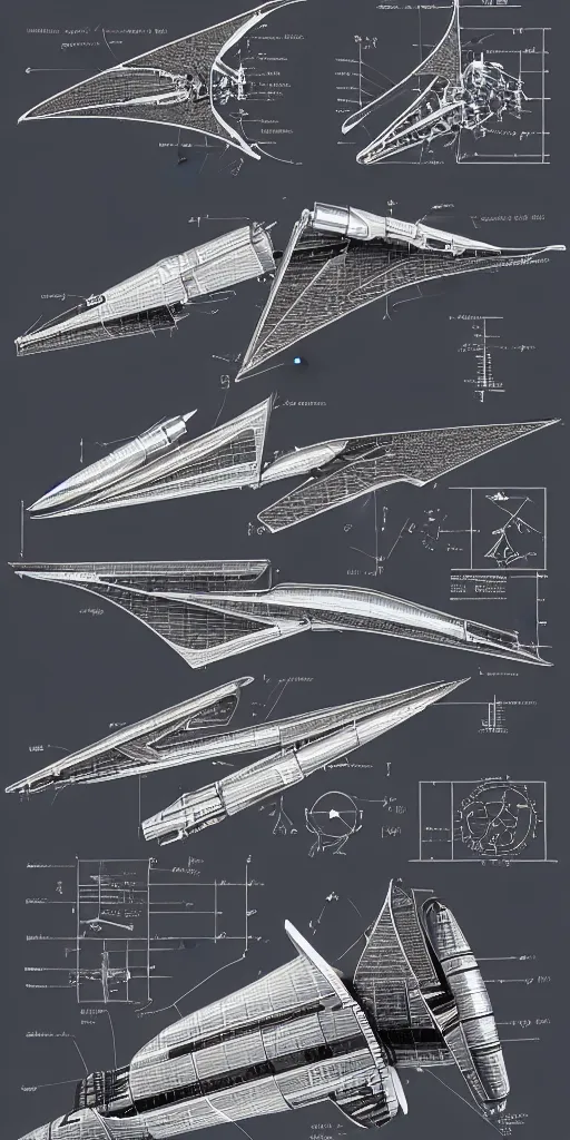 Prompt: photorealistic poster of the spaceship piece part { wing, propulsion system, rocket, fuselage, cockpit },. exploded view, ultra - detailed, scientific schematics, blueprint, hyperdetailed vector technical documents, callouts, archviz, legend,