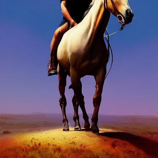 Image similar to a horse on top of a man, the man is carried by the horse, hyperrealism, no blur, 4 k resolution, ultra detailed, style of ron cobb, adolf hiremy - hirschl, syd mead, ismail inceoglu, rene margitte