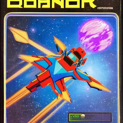 Prompt: video game box art of a commodore 6 4 game called star ranger.