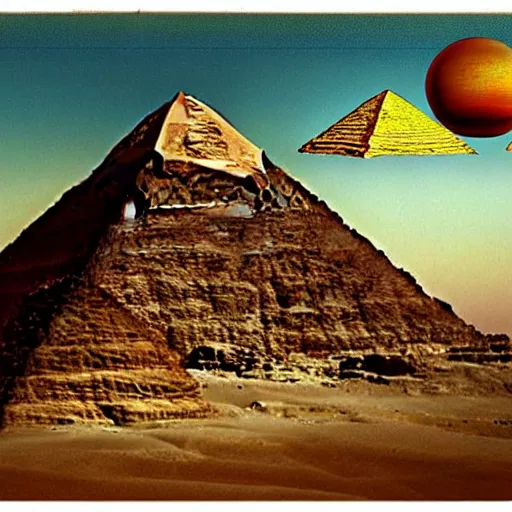 Prompt: ufo over pyramids, egyptian painting