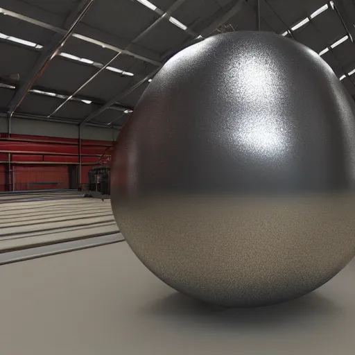 Image similar to big metallic capsule connected to pipelines, purpose is pump, standing in large industrial hall, designed by best engineers, raytracing, reflections