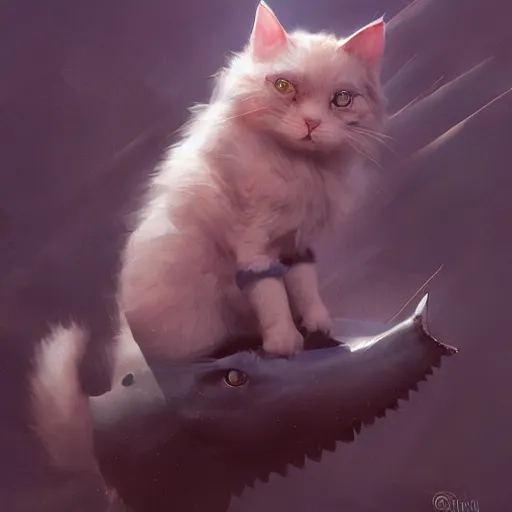 Image similar to cute cat with shark tail, smooth, artstation, digital illustration by Ruan Jia and Mandy Jurgens and Artgerm and Wayne Barlowe and Greg Rutkowski and Zdislav Beksinski