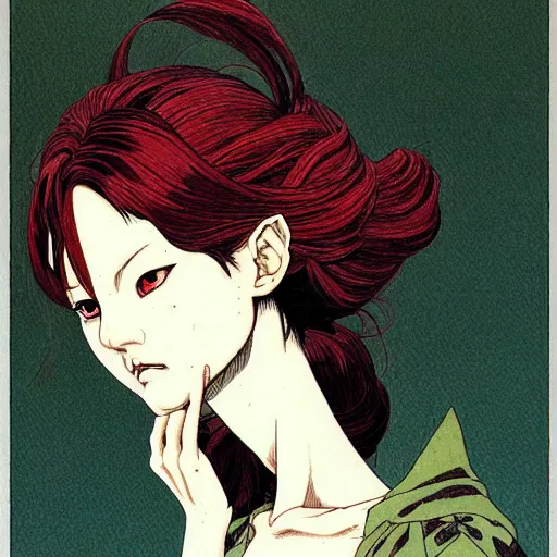 Image similar to prompt : portrait of rogue painted in miyazaki color style drawn by katsuhiro otomo and takato yamamoto, inspired by fables, china doll face, smooth face feature, intricate oil painting, high detail, sharp high detail, manga and anime 2 0 0 0