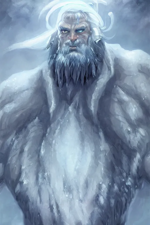 Prompt: north mythology concept art portrait painting of ice gigant ymir the ancestor of all giants by james gurney, trending on artstation, detailed