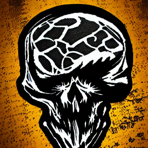 Image similar to death metal themed skull shaped microphone vector logo for a record label, dark, horrorcore, grunge, golden ratio