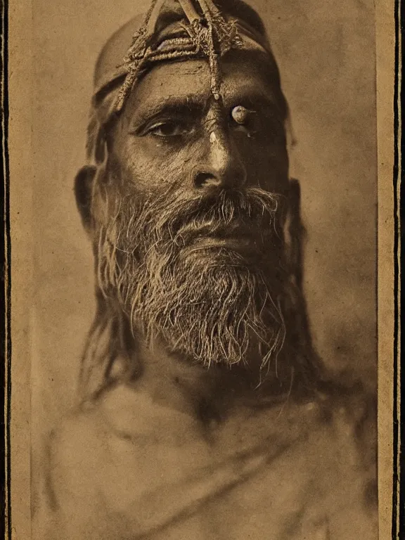 Image similar to portrait of hindu death god, ww1 photo, grainy, high detail, high resolution,