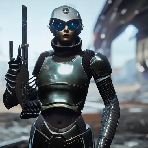 Image similar to Female Characters in a powerful futuristic armor, Destiny 2, Unreal Engine 5 Render