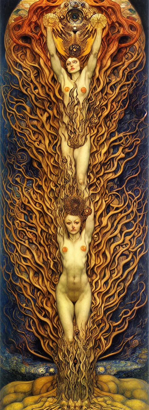 Image similar to Divine Chaos Engine by Karol Bak, Jean Delville, William Blake, Gustav Klimt, and Vincent Van Gogh, symbolist, visionary