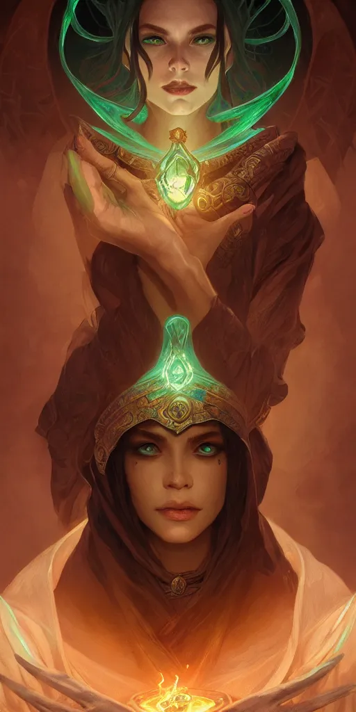 Image similar to sinister mage, magic the gathering, ancient, sand, emerald, intricate, highly detailed, digital painting, artstation, concept art, smooth, sharp focus, illustration, Unreal Engine 5, 8K, art by artgerm and greg rutkowski and alphonse mucha