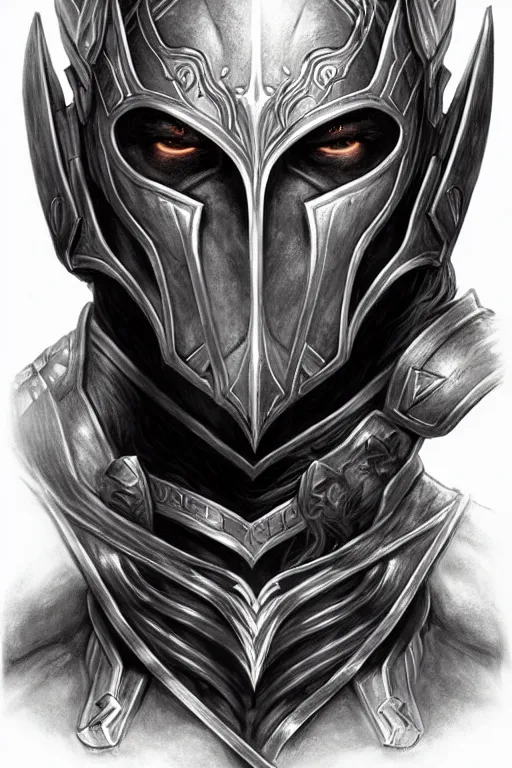 Image similar to head and shoulders portrait of an eldrich knight, drow, dark elf, shadar kai, breastplate, magical, male, high fantasy, d & d, by magali villeneuve, face details, extremely detailed, digital illustration