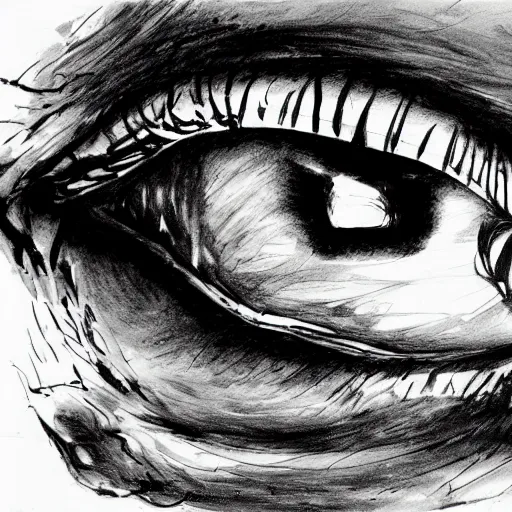 Image similar to highly detailed ink sketch of a human eye that is shattered like a mirror heavy black high contrast anatomical detail black and white