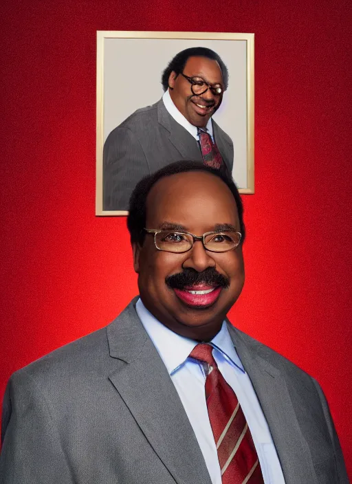 Image similar to ( ( ( portrait of leslie david baker as stanley hudson of the office television series ) ) ) by igor kazarin, head to waist, light coming from the right side, red background, poster, 4 k, award winning