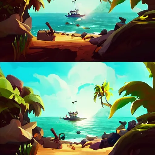 Image similar to painting treasure on sea of thieves game smooth median photoshop filter cutout vector, behance hd by jesper ejsing, by rhads, makoto shinkai and lois van baarle, ilya kuvshinov, rossdraws global illumination