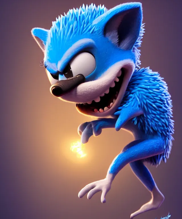 Image similar to an anthropomorphic blue hedgehog in the style of pixar, crisp 8 k line art, digital painting, artstation, unreal engine, octane render, concept art, matte, sharp focus, illustration, art by dave kendall