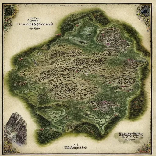 Prompt: detailed map of a fantasy world with different realms