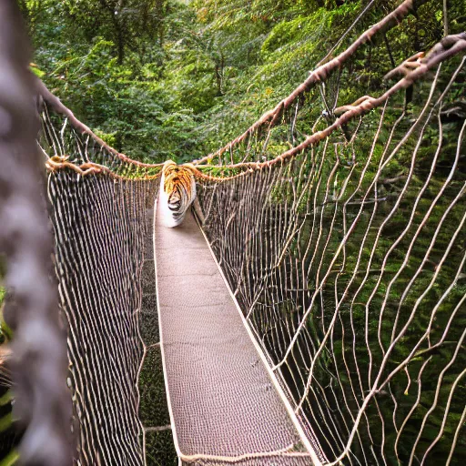 Image similar to First person view facing a tiger on a rope bridge