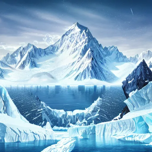 Image similar to idyllic masterpiece of diamond feelings in Antarctica, quarrel of mountain Monarch gods, cinematic, establishing shot, extremely high detail, photorealistic, cinematic lighting, intricate line drawings, 8k resolution