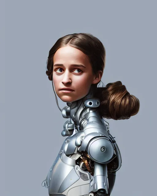 Image similar to weta disney pixar movie still head and torso portrait photo of young alicia vikander as thoughtful intricate detailed mechanical white plastic cyborg girl by pixar, by weta, wlop, ilya kuvshinov, rossdraws, artgerm, latex, iridescent, bright morning, anime, liosh, mucha