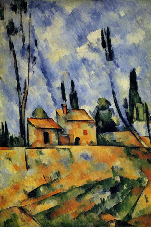 Image similar to a house in the middle of nowhere by paul cezanne