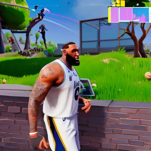 Prompt: fat lebron james playing fortnite