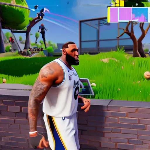 Image similar to fat lebron james playing fortnite