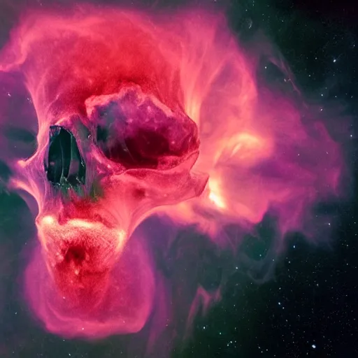 Image similar to photograph of a skull nebulae taken by the James webb telescope