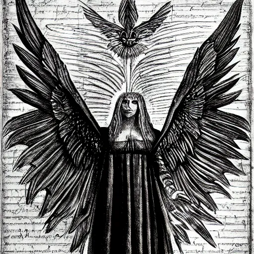 Prompt: drawing of lucifer with dark wings holding a scale, digital art, detailed, by leonardo da vinci