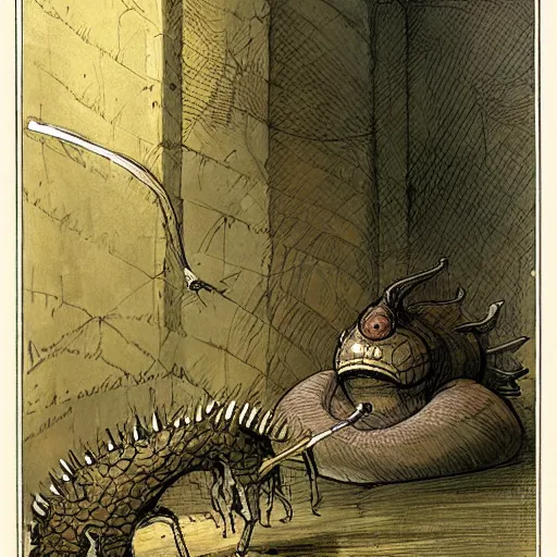 Image similar to giant slug runs amuck in hogwart lab, by jean - baptiste monge