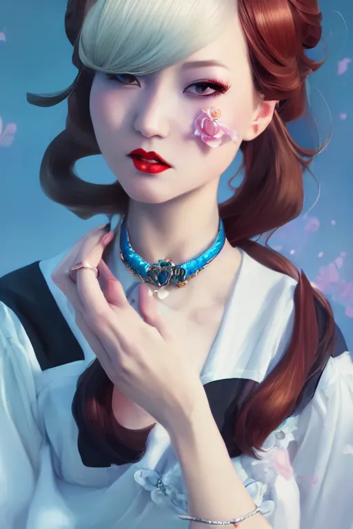 Image similar to a pin up and beautiful fashion charming dreamlke japan girl with lv jewelry, character art, art by artgerm lau and wlop and and ilya kuvshinov and john singer sargent, hyperdetailed, 8 k realistic, symmetrical, frostbite 3 engine, cryengine, dof, trending on artstation, digital art