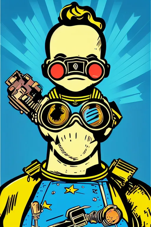 Image similar to fallout 7 6 retro futurist illustration art by butcher billy, sticker, colorful, illustration, highly detailed, simple, smooth and clean vector curves, no jagged lines, vector art, smooth andy warhol style