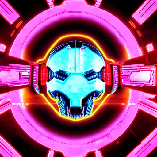 Prompt: Doom slayer, synthwave background, vivid color, high quality, digital painting, hyperrealism, neon, perfect symmetry