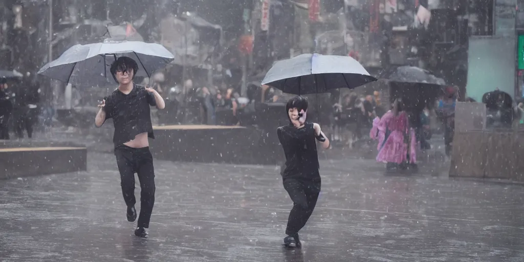 Image similar to i, Korea design team SUPERFICTION’ Nick dancing in the rain, 8k