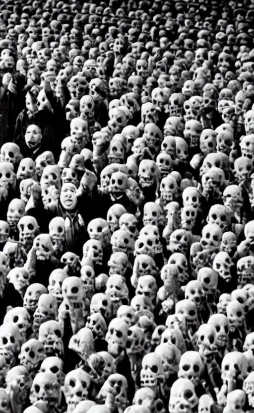 Image similar to mao zedong driving a crowd of skeletons