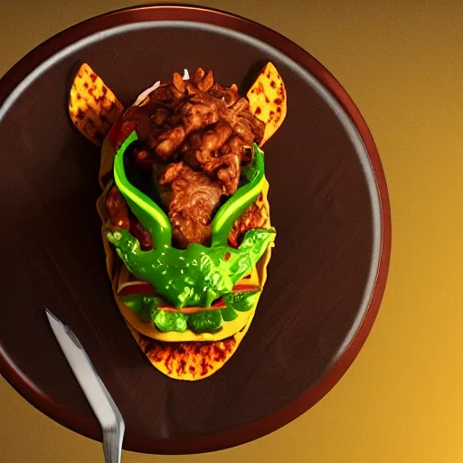 Image similar to demon taco photo realistic, dramatic cinematic lighting, octane render, 4 k, ultra detailed