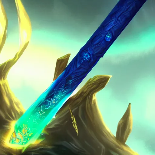 Image similar to magical glowing sword, artefact, no people, xianxia, trending on artstation