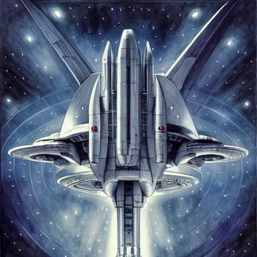 Image similar to starship enterprise, symmetry, by jean - baptiste monge