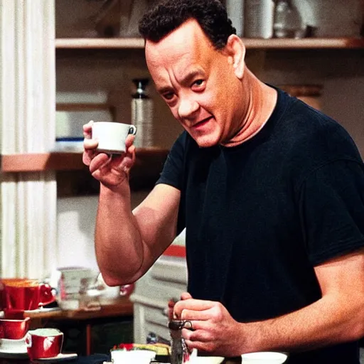 Prompt: tom hanks slipping poison into the tea