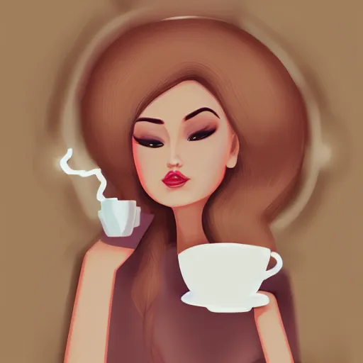 Prompt: Portrait of a woman drinking coffee, by Lois Van Baarle