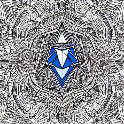 Prompt: “geometrically surreal order of Ethereum, extremely high detail, photorealistic, intricate line drawings, dotart, album art in the style of James Jean”